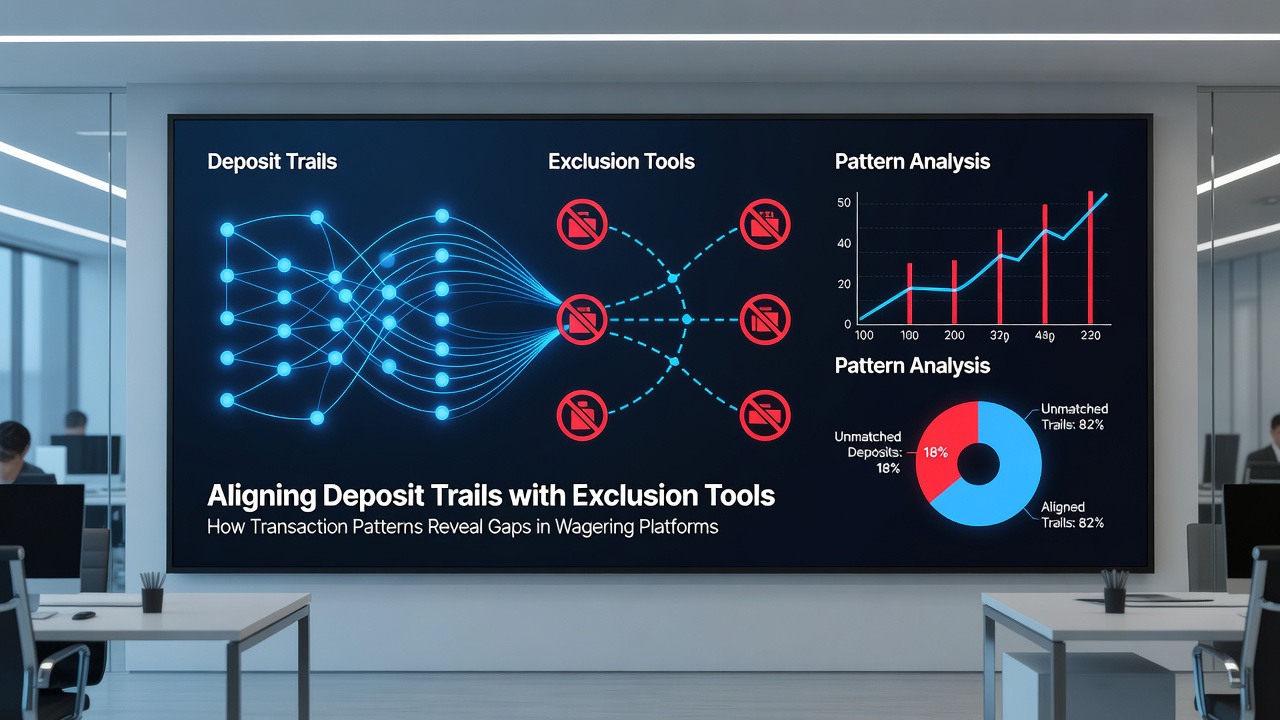 Charts displaying transaction pattern anomalies and exclusion enforcement timelines across multiple wagering accounts