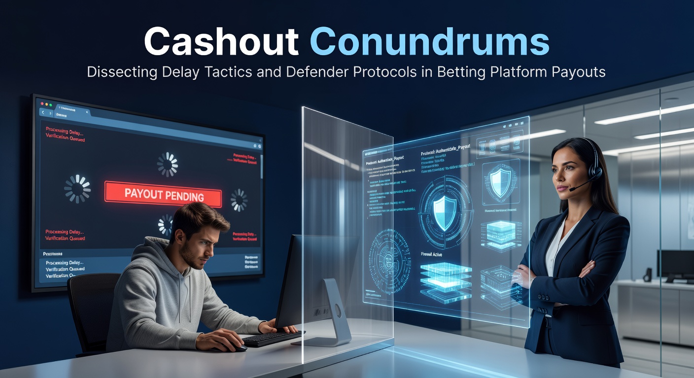 Digital graphic showing a tangled web of payout arrows, locks, and hourglasses representing betting withdrawal hurdles and security checks