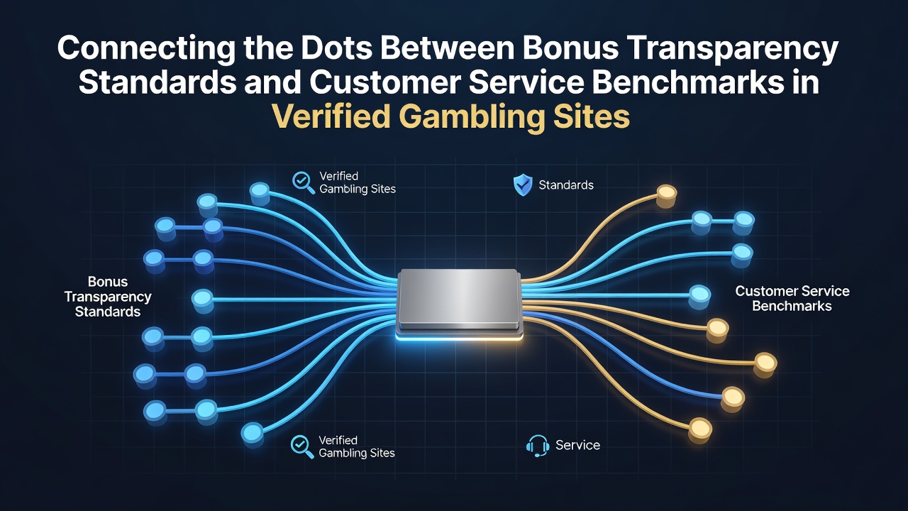 Infographic showing connections between bonus transparency standards and customer service benchmarks on verified gambling platforms