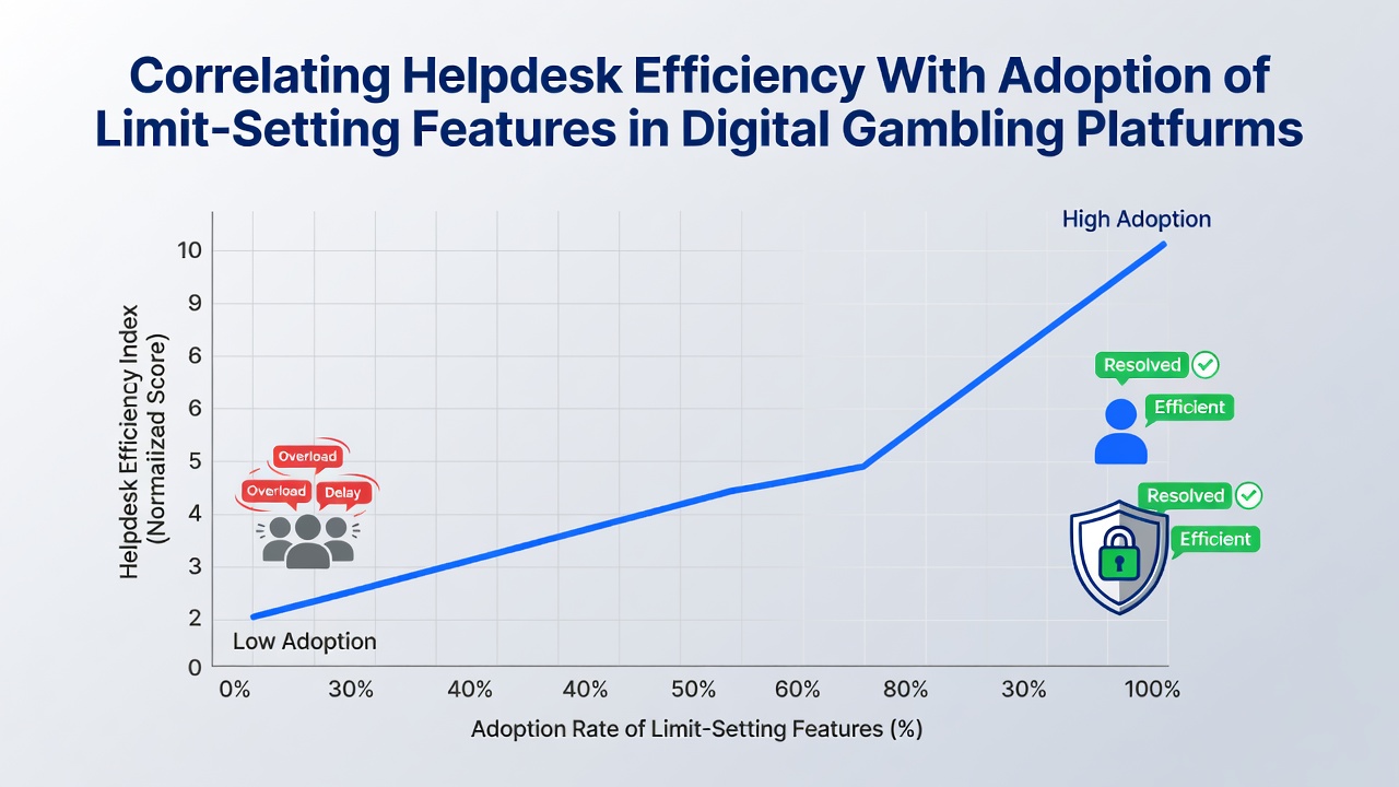 Digital interface showing limit-setting tools alongside customer support dashboard metrics in an online gambling platform
