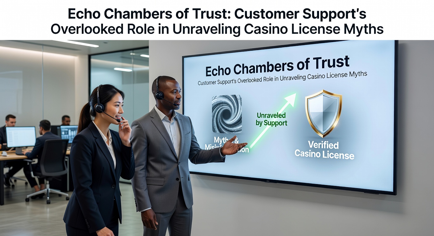 Illustration of diverse people discussing casino licenses around a table, symbolizing breaking echo chambers through dialogue