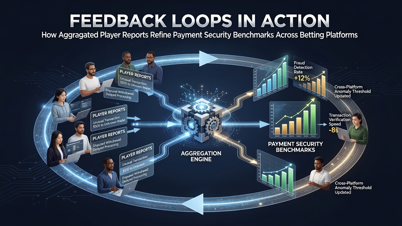 Data visualization showing aggregated player reports flowing into payment security systems on betting platforms