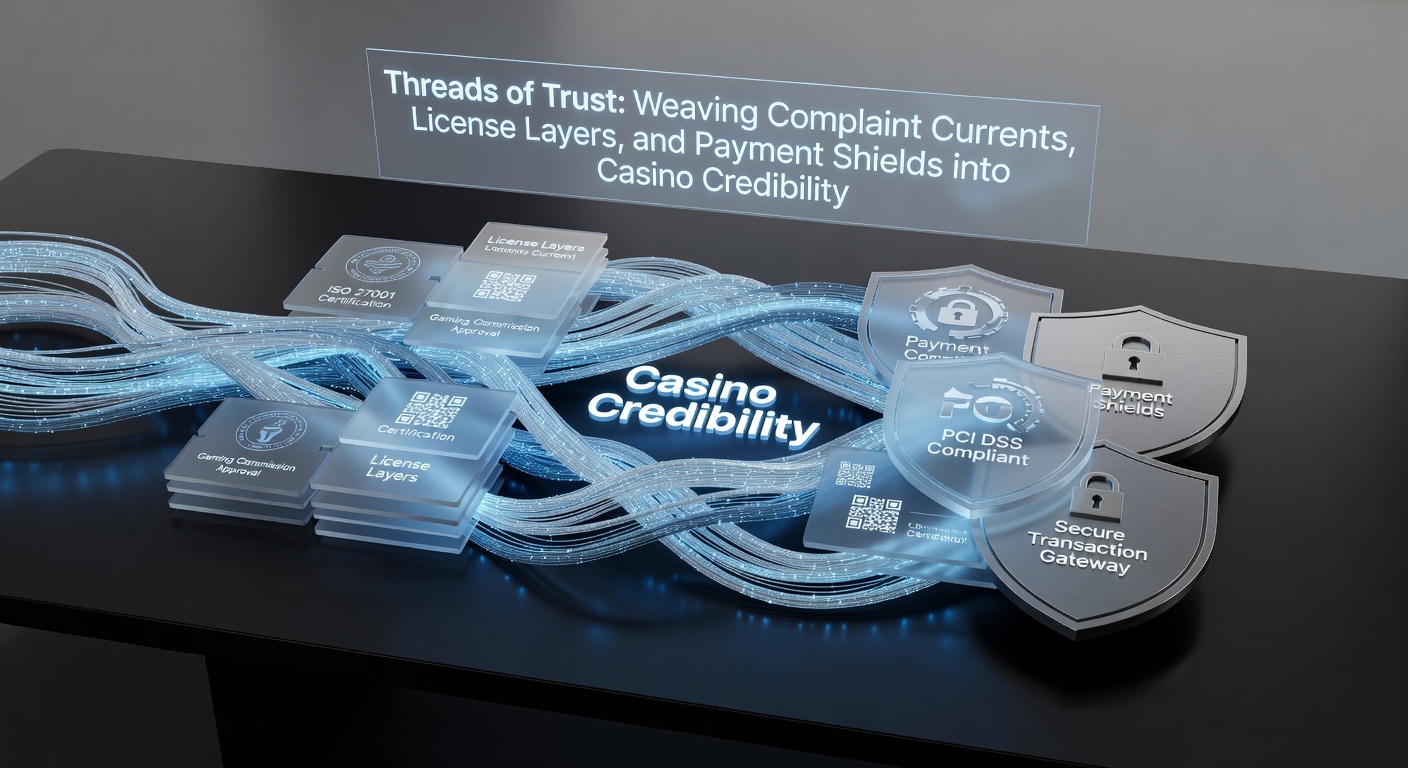 Digital shield protecting payment flows amid layers of casino licenses and flowing complaint streams