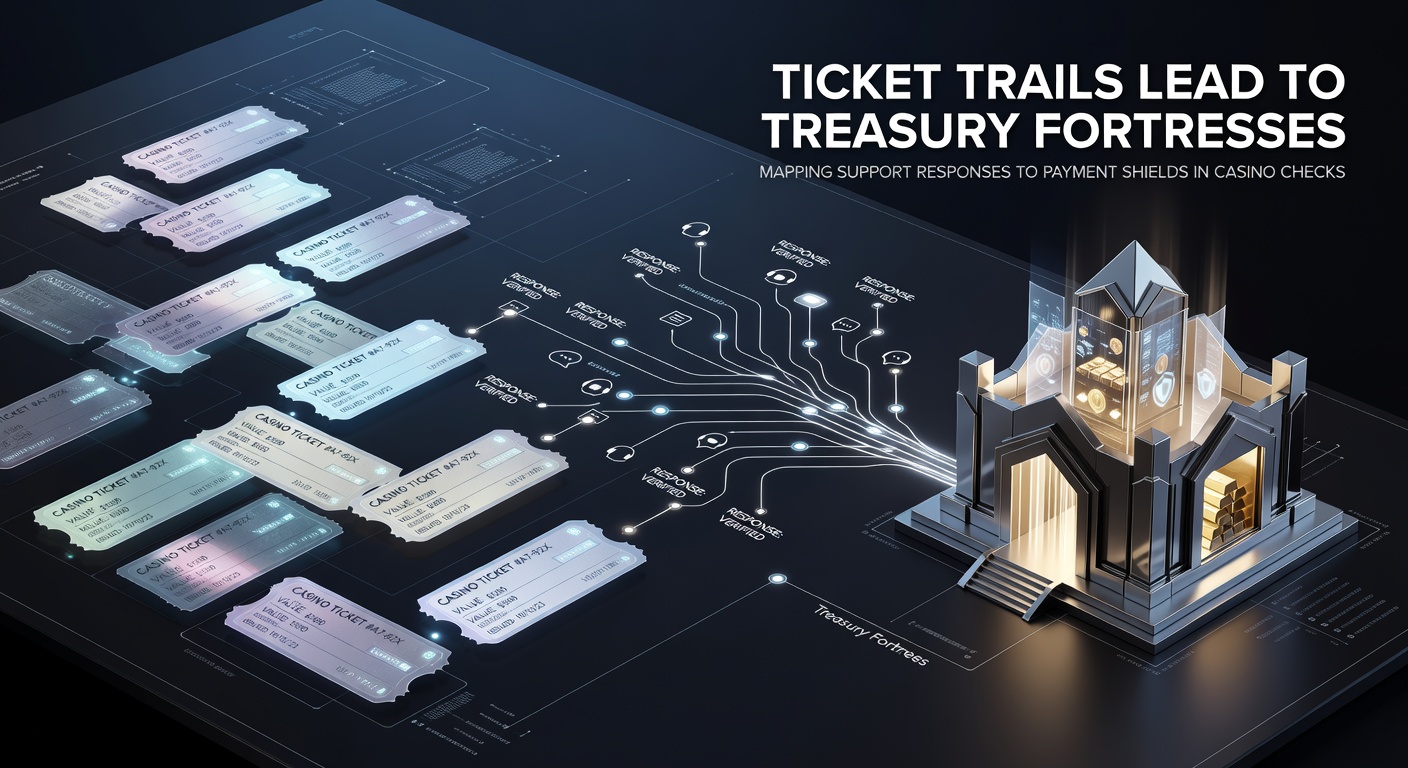Digital map tracing glowing ticket paths through fortified treasury vaults, symbolizing support inquiries revealing casino payment security layers