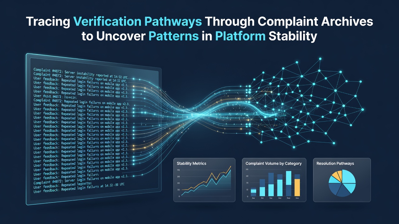 Analysts reviewing digital complaint archives on multiple screens to trace verification pathways