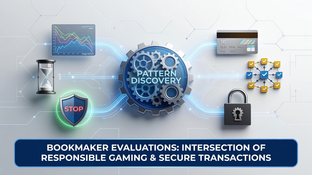 Diagram showing responsible gaming tools connecting with secure transaction methods in bookmaker platform evaluations